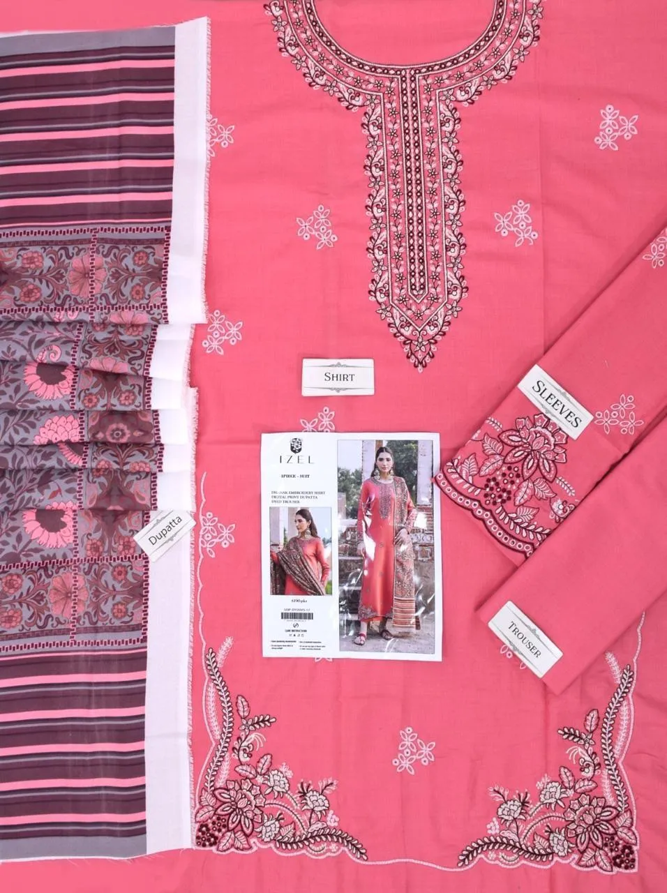 3 Pcs Women's Unstitched Embroidered Suit