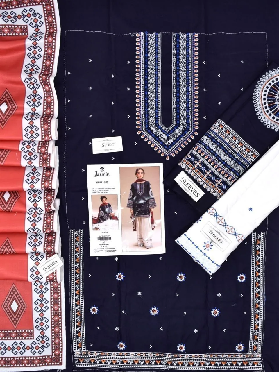 3 Pcs Women's Unstitched Embroidered Suit