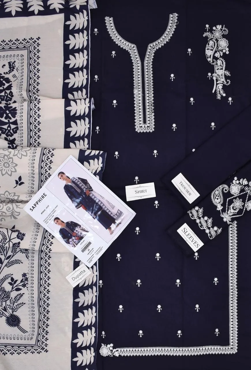 3 Pcs Women's Unstitched Embroidered Suit