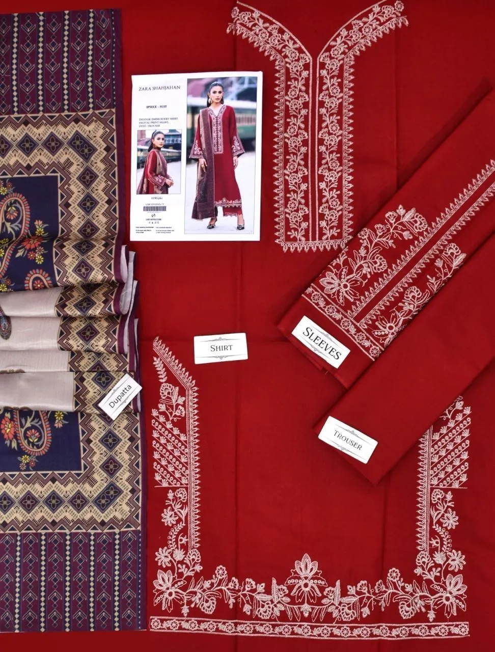 3 Pcs Women's Unstitched Embroidered Suit