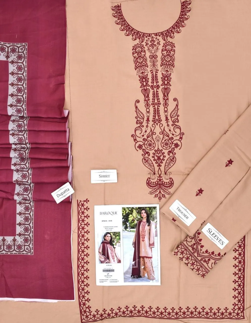 3 Pcs Women's Unstitched Embroidered Suit