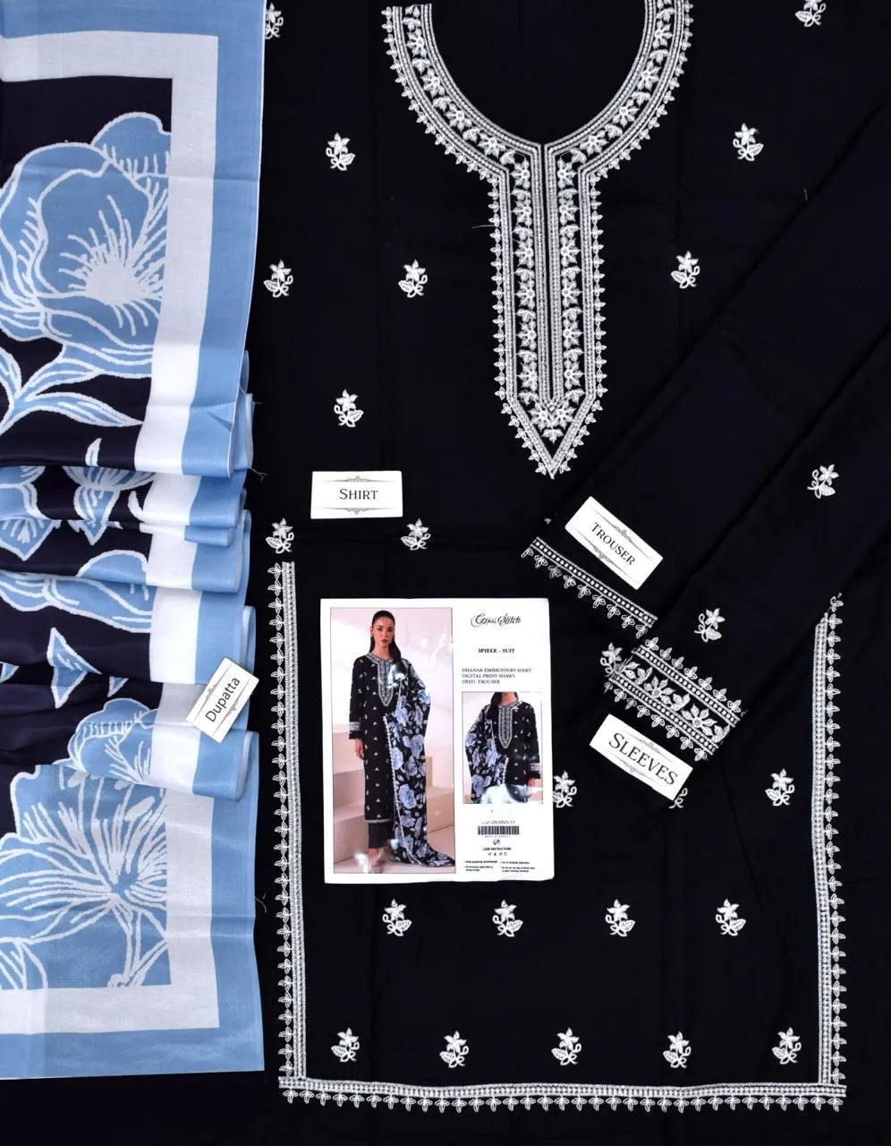 3 Pcs Women's Unstitched Embroidered Suit