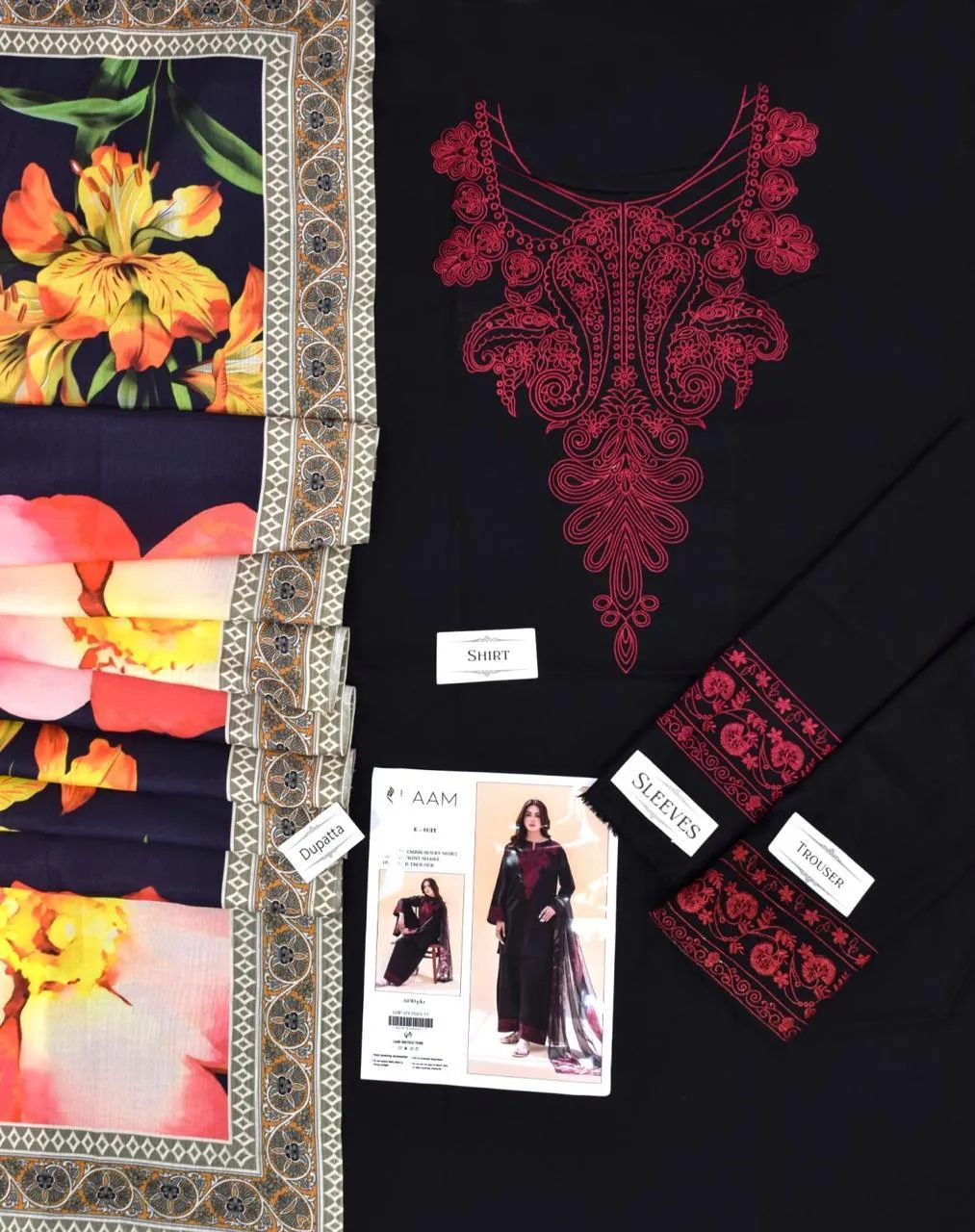 3 Pcs Women's Unstitched Embroidered Suit