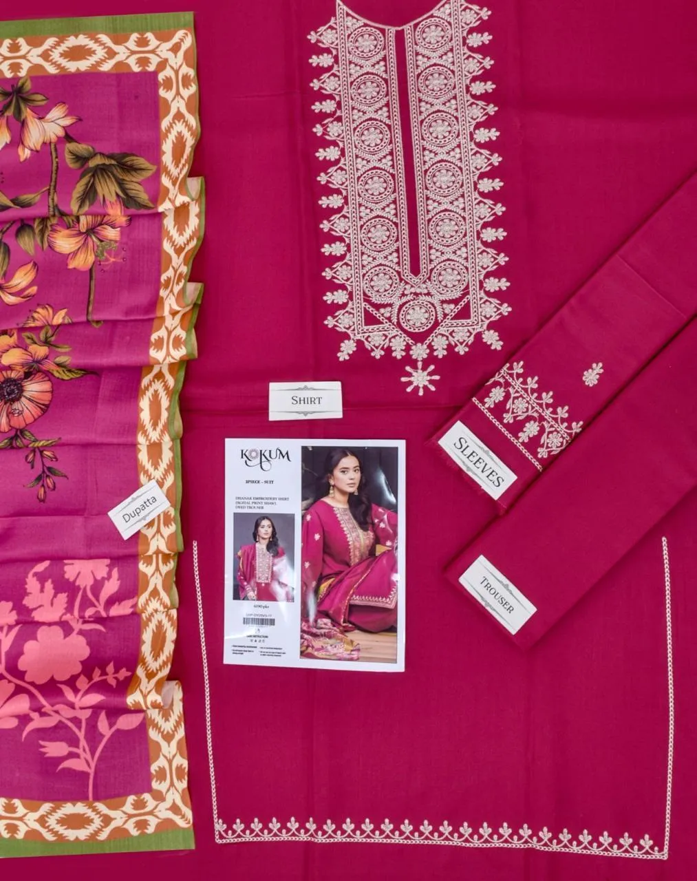 3 Pcs Women's Unstitched Embroidered Suit