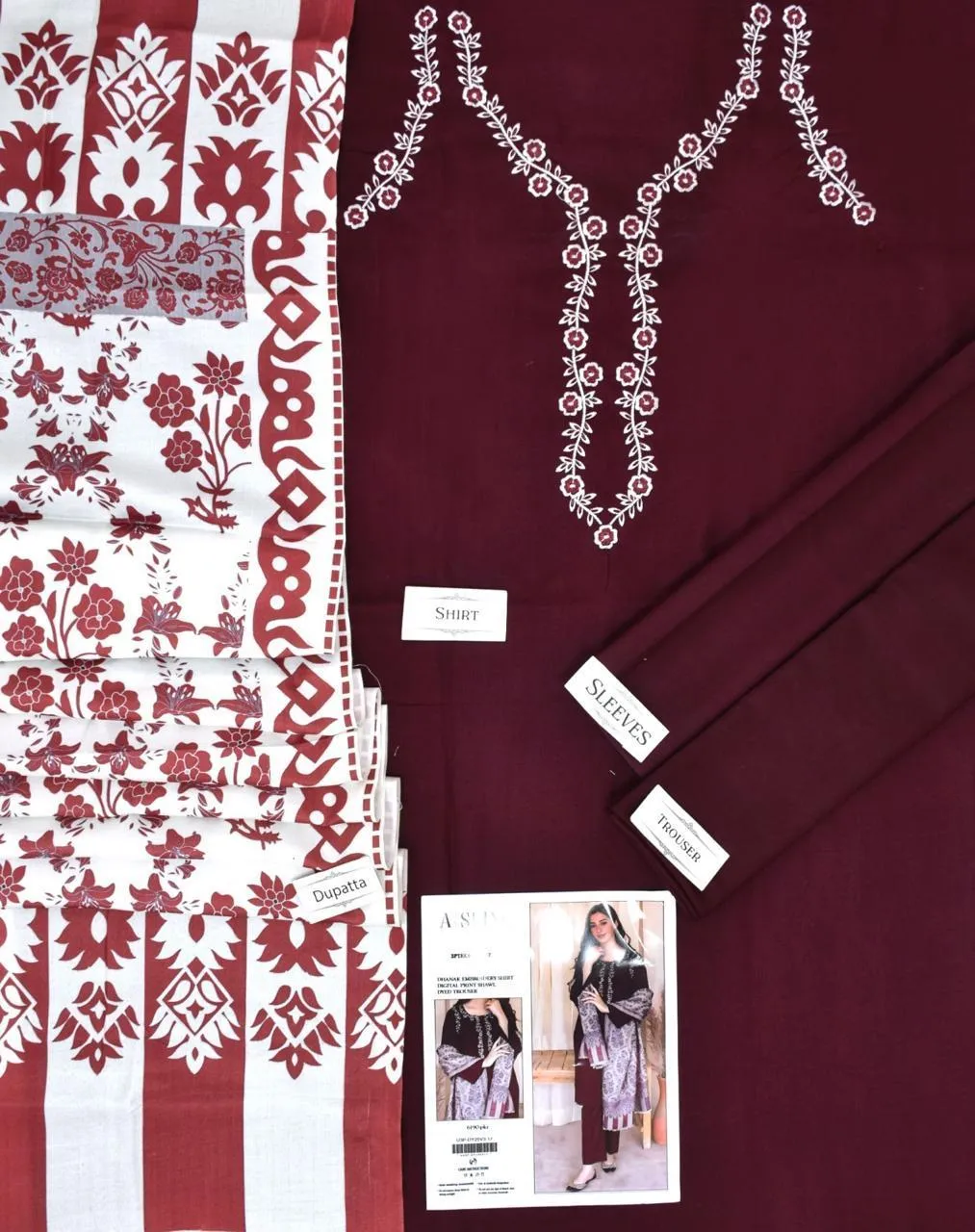 3 Pcs Women's Unstitched Embroidered Suit