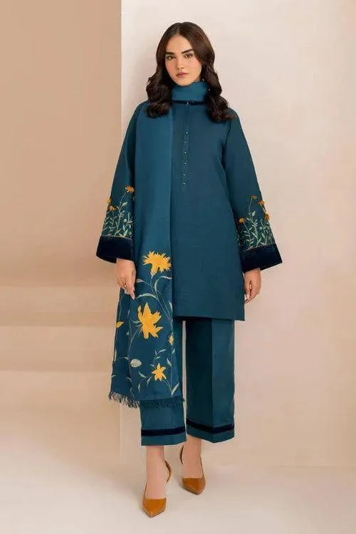 3 Pcs Women's Unstitched Embroidered Suit