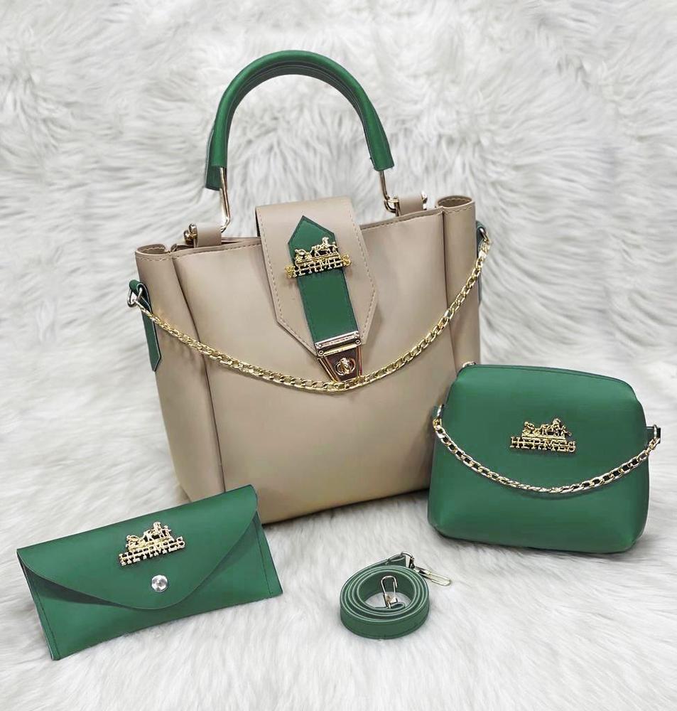 Women's PU Leather Plain Handbag, Pack Of 3