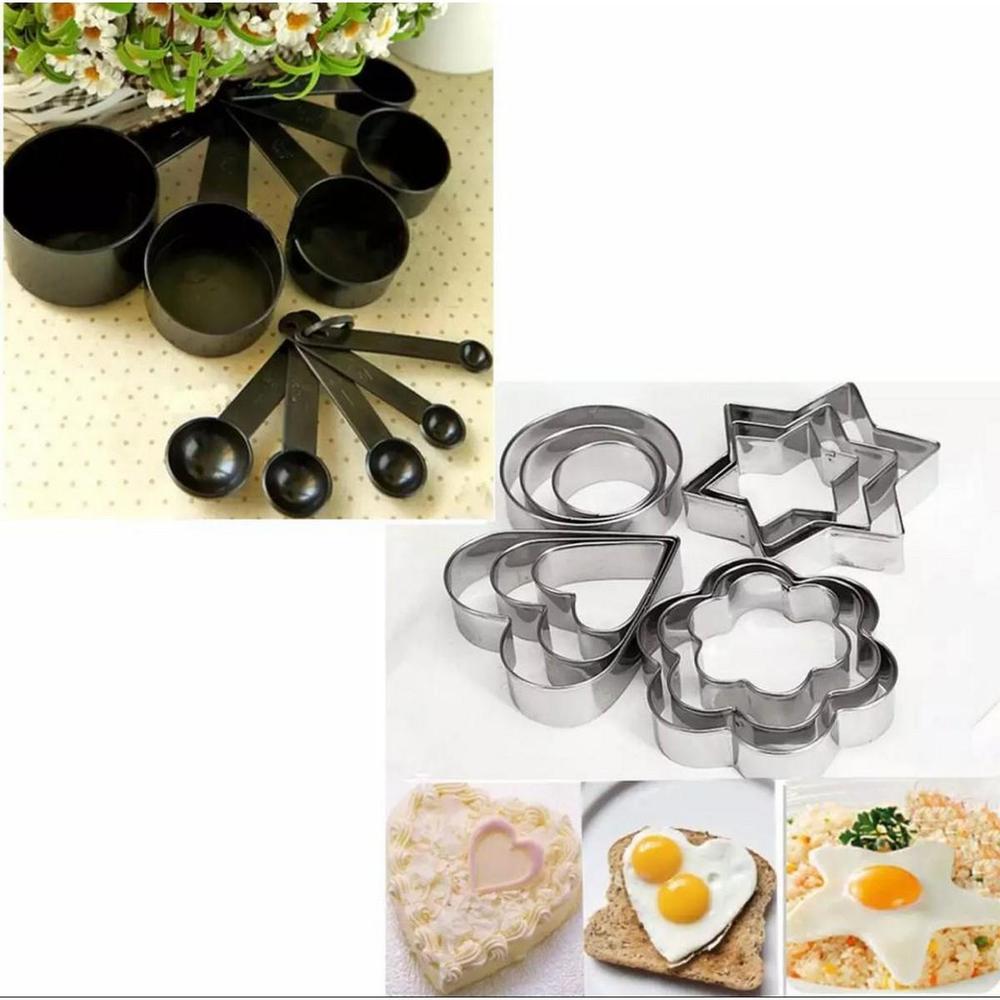 Measuring Cup Spoon Black With Stainless Steel Cookie Cutters Combo Pack