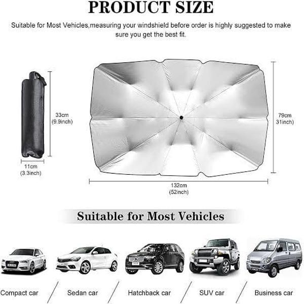 Car Umbrella Sun Shade Cover for Windshield UV Reflecting Foldable Front