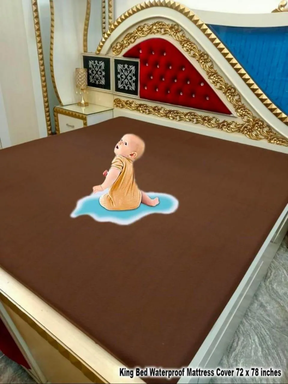 Terry Cotton Plain Double Bed Mattress Cover