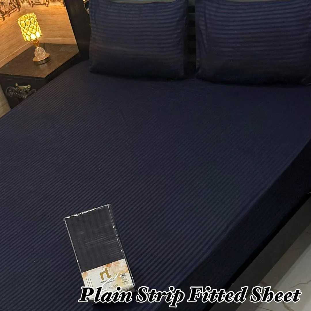 3 Pcs Micro Stripe Plain Fitted Sheet
