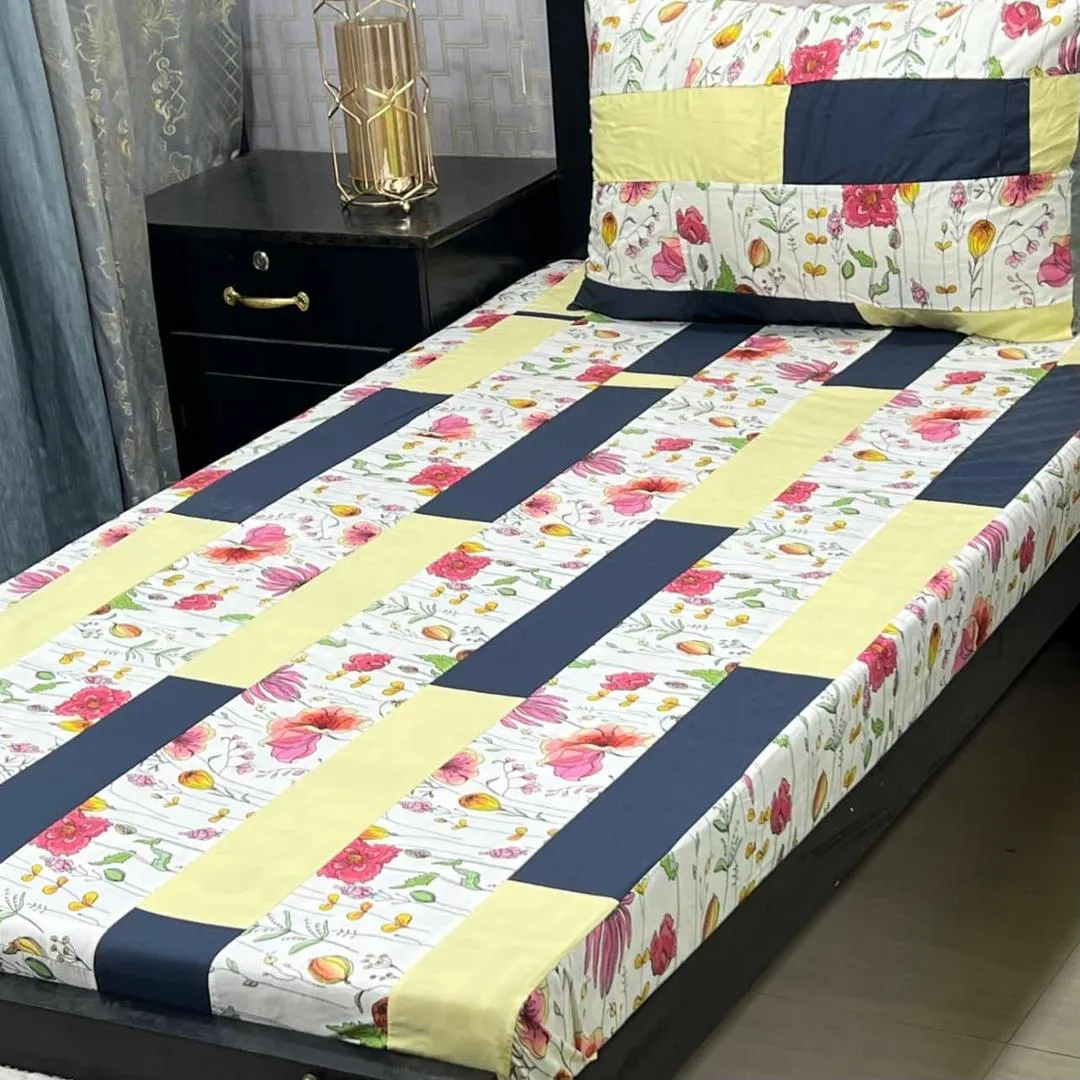 2 Pcs Cotton Patchwork Single Bedsheet