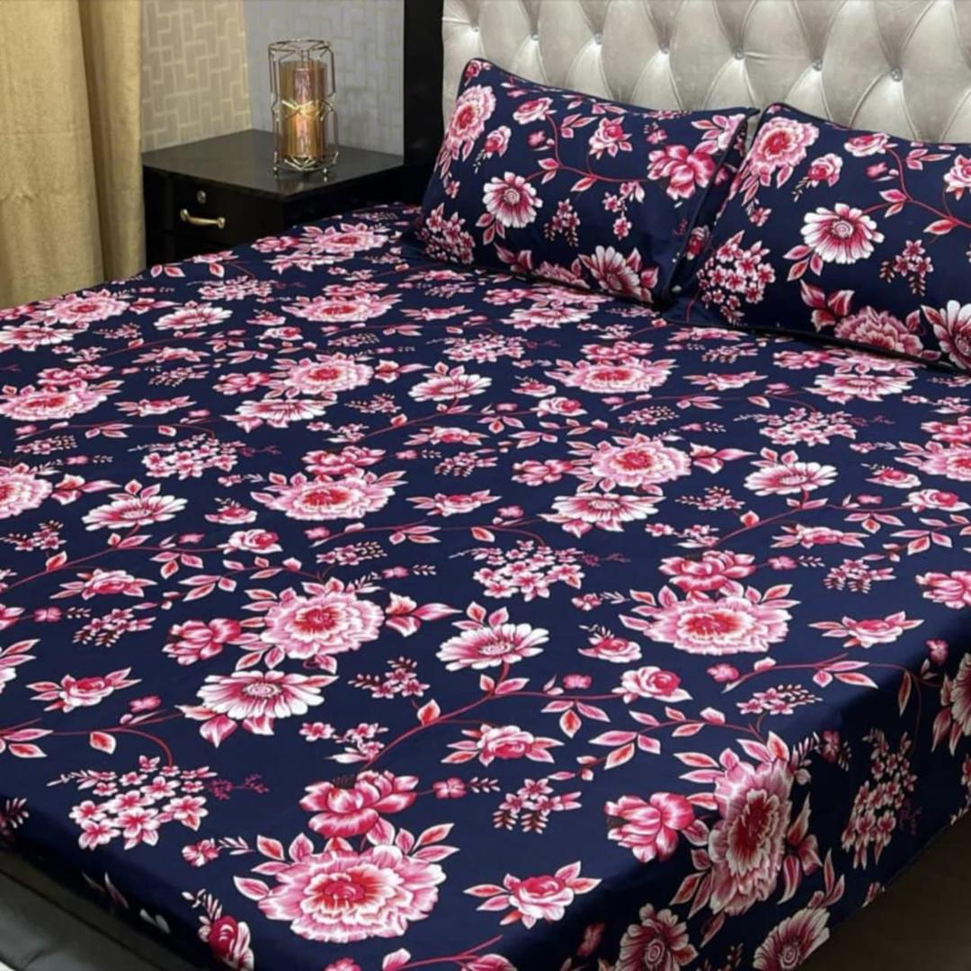 3 Pcs Crystal Cotton Printed Double Bedsheet