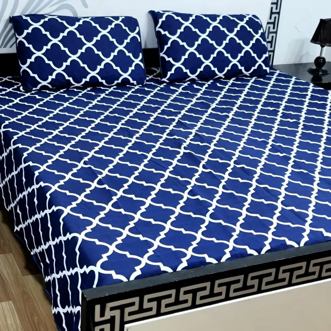 3 Pcs Crystal Cotton Printed Double Bedsheet