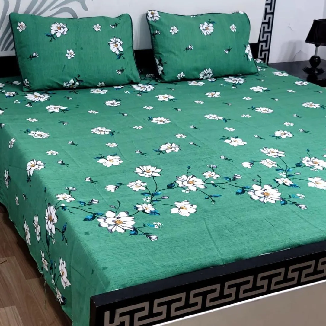 3 Pcs Crystal Cotton Printed Double Bedsheet