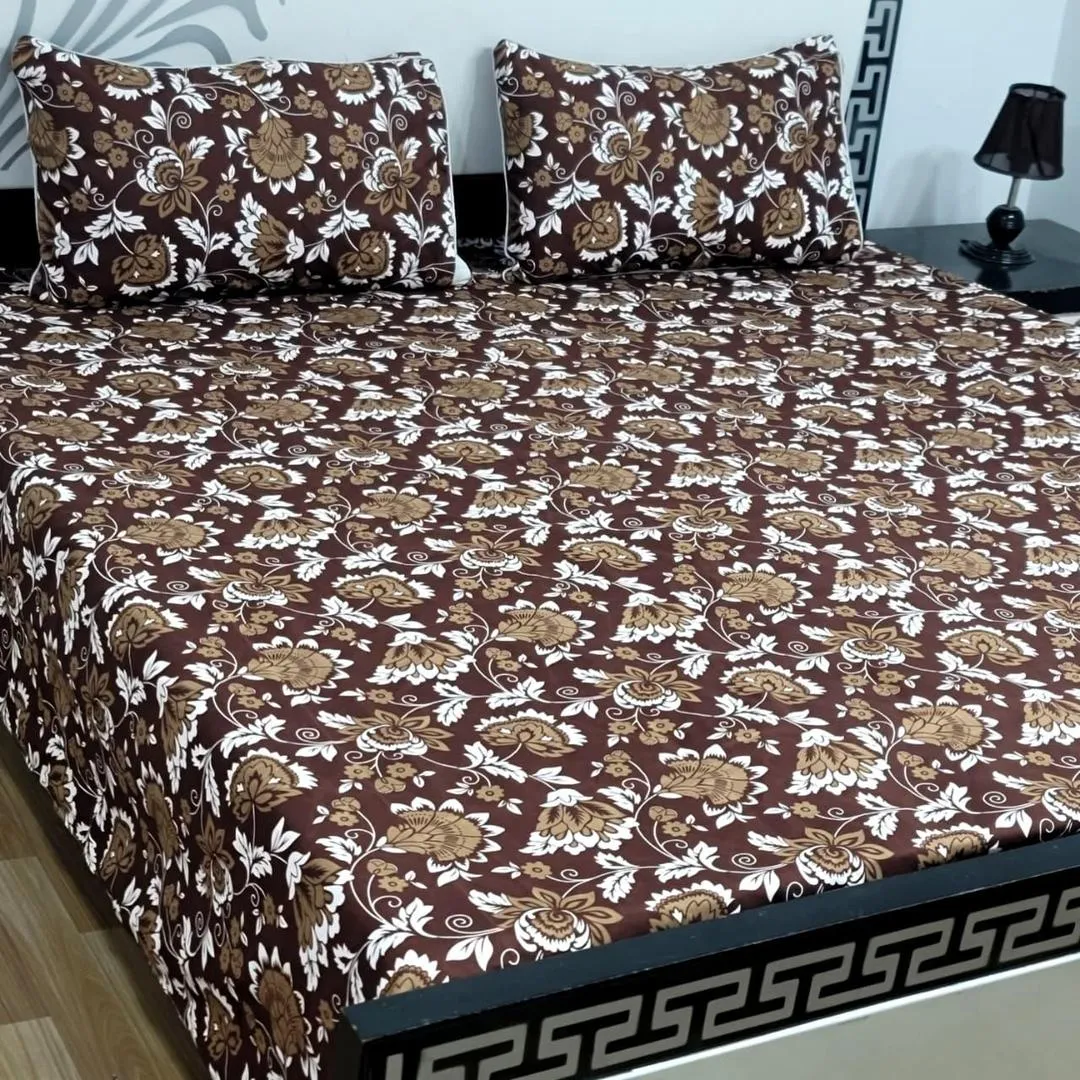 3 Pcs Crystal Cotton Printed Double Bedsheet