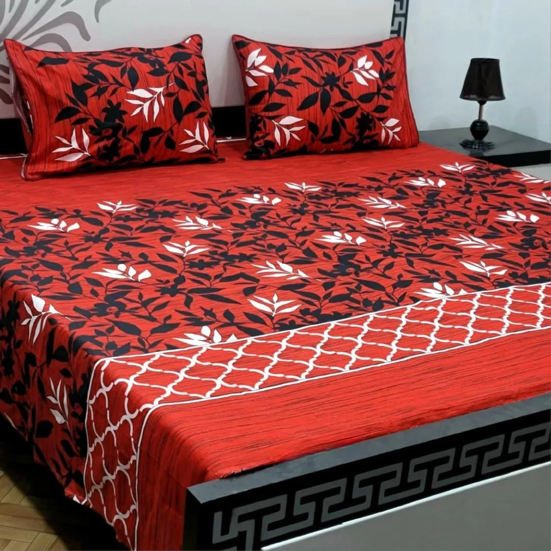 3 Pcs Crystal Cotton Printed Double Bedsheet