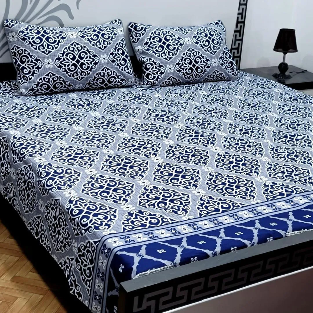 3 Pcs Crystal Cotton Printed Double Bedsheet