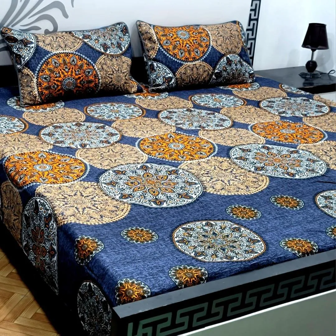 3 Pcs Crystal Cotton Printed Double Bedsheet