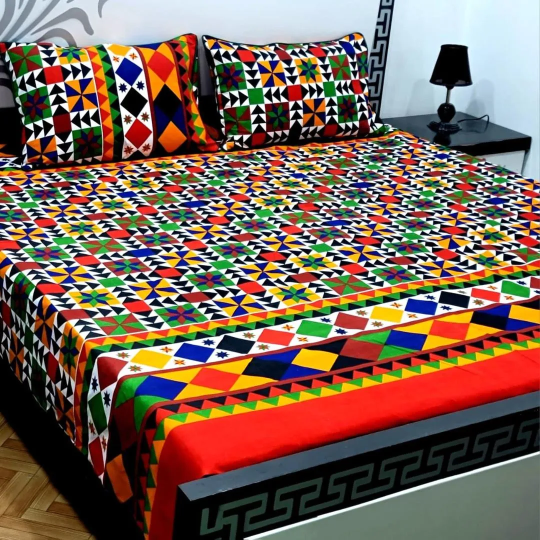 3 Pcs Crystal Cotton Printed Double Bedsheet