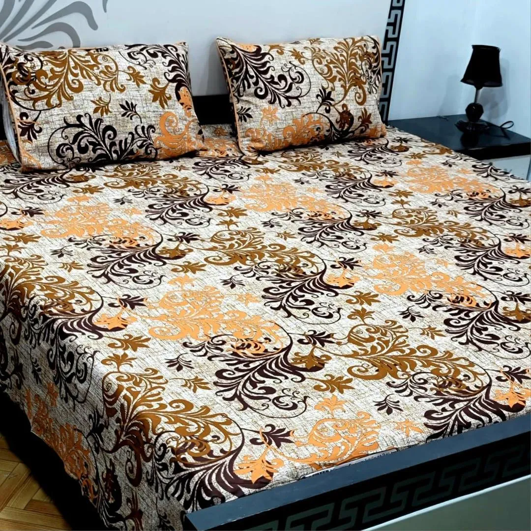 3 Pcs Crystal Cotton Printed Double Bedsheet