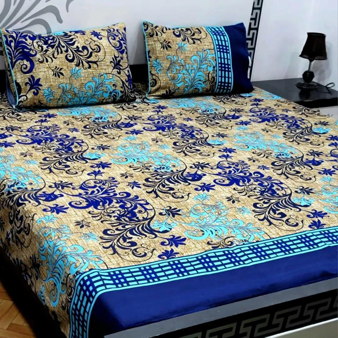 3 Pcs Crystal Cotton Printed Double Bedsheet
