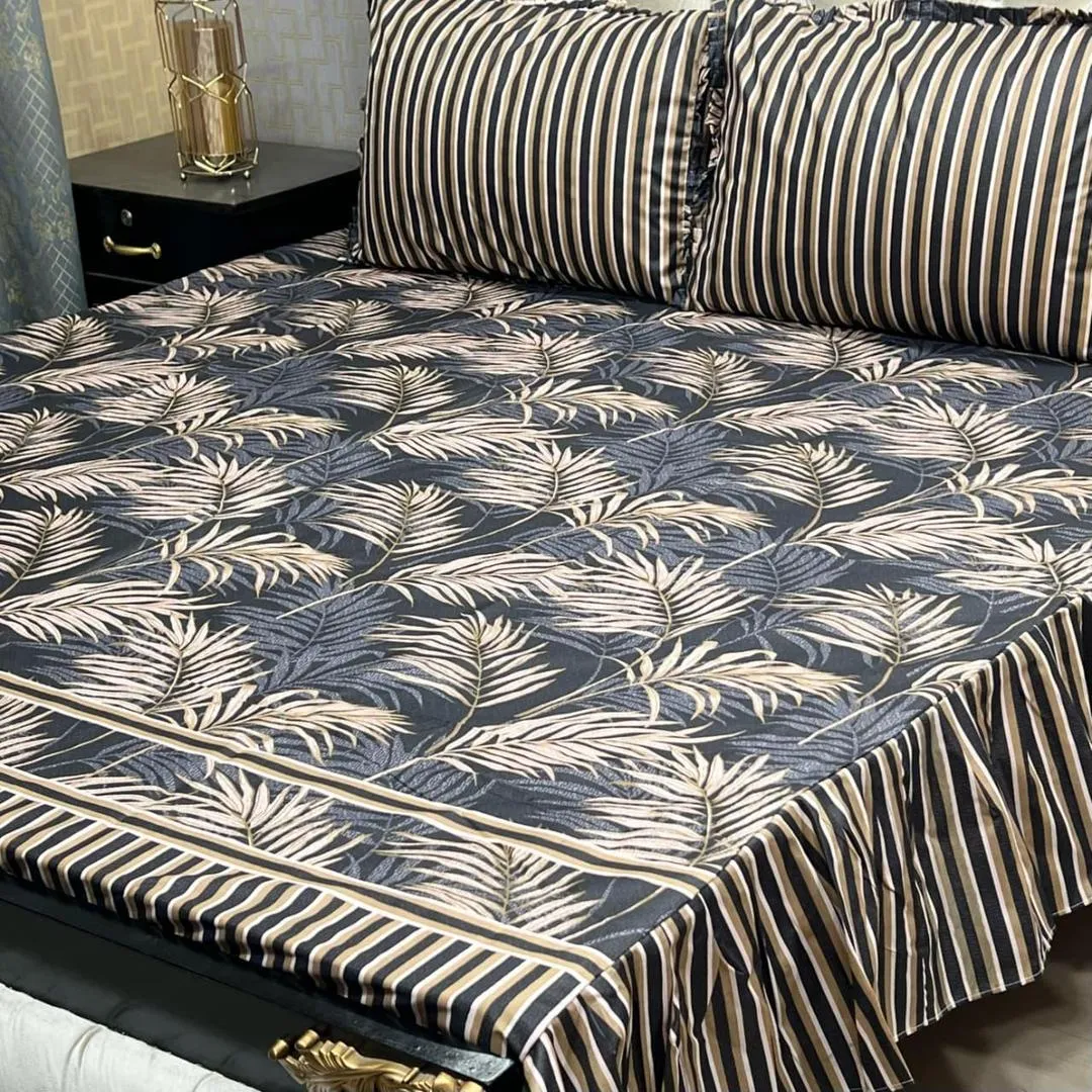 3 Pcs Cotton Salonica Frill Double Bedsheet