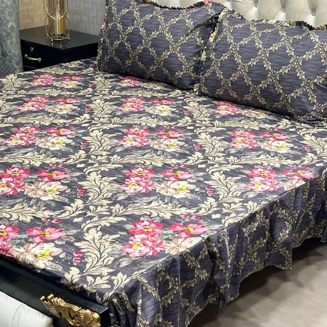 3 Pcs Cotton Salonica Frill Double Bedsheet