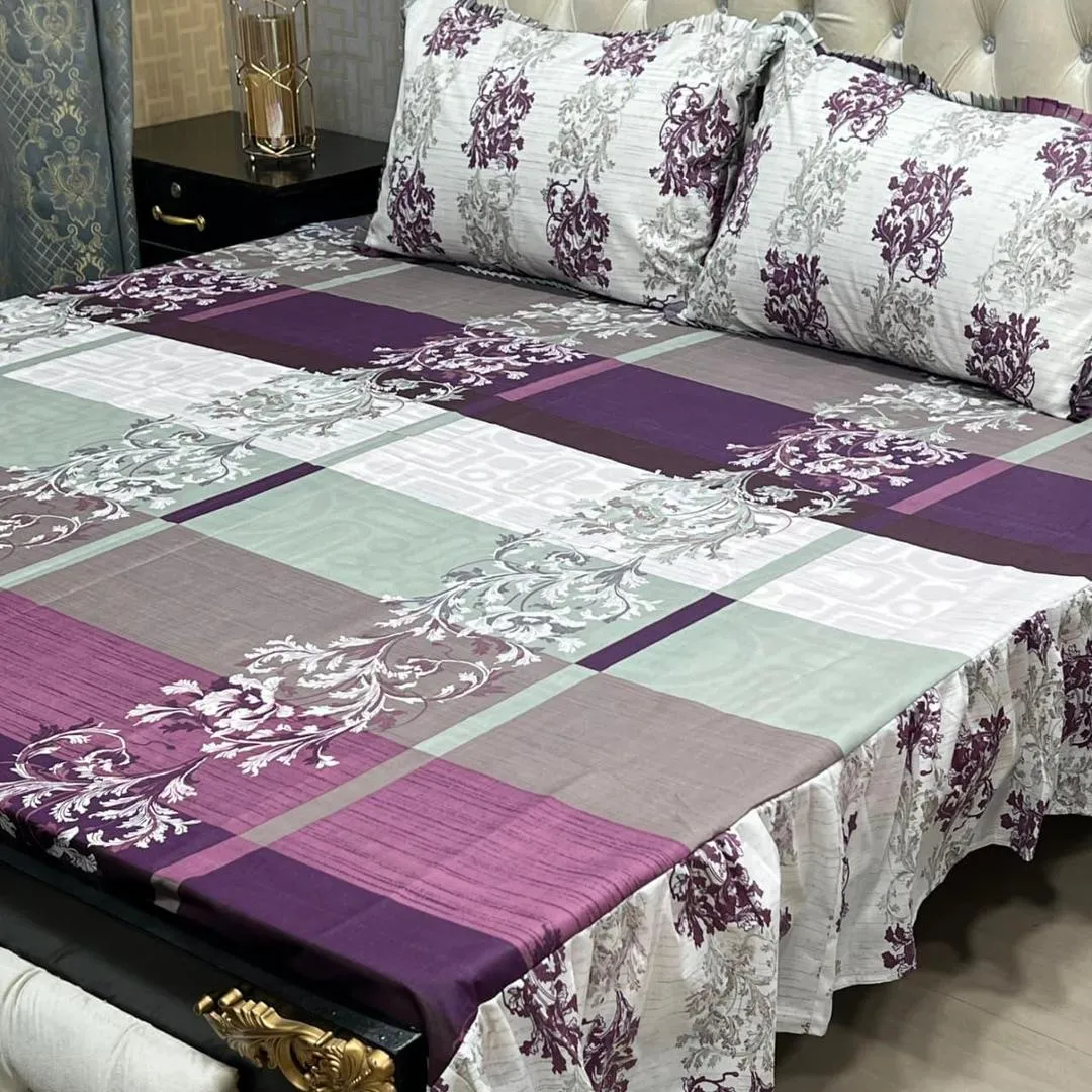 3 Pcs Cotton Salonica Frill Double Bedsheet
