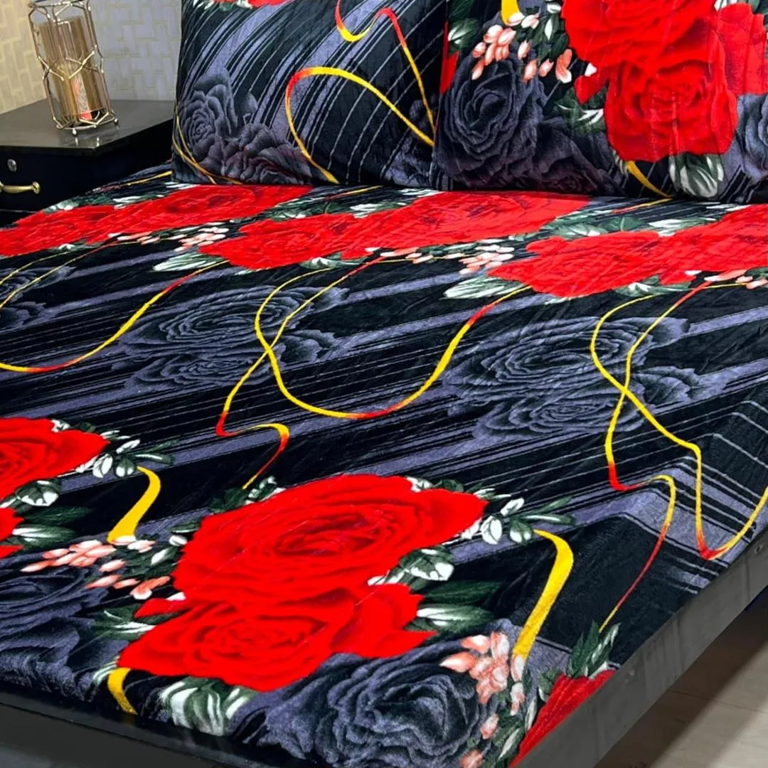 3 Pcs Fleece Printed Double Bedsheet