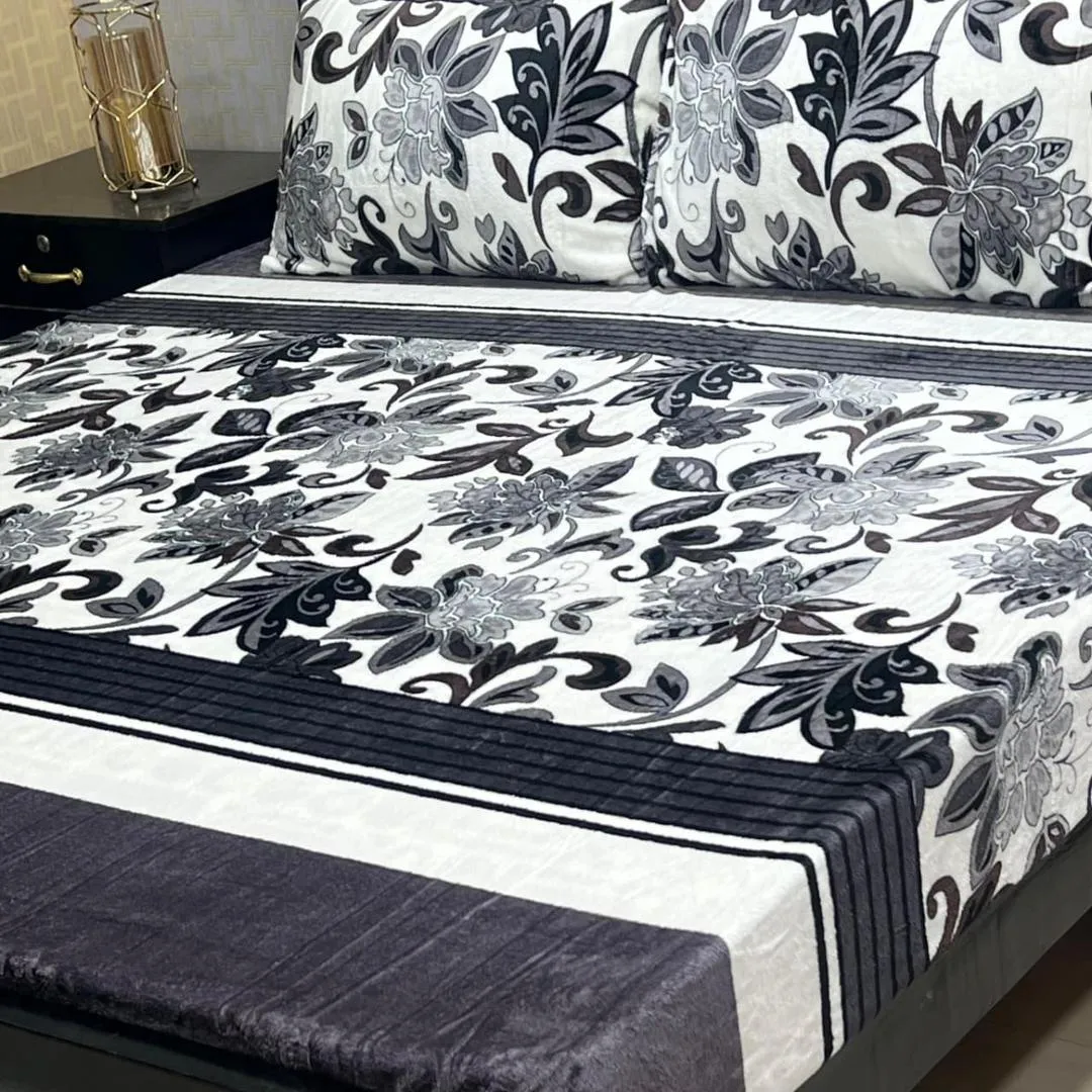 3 Pcs Fleece Printed Double Bedsheet