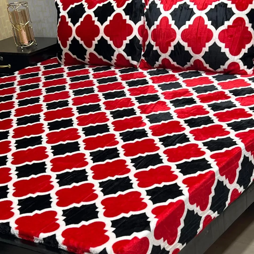 3 Pcs Fleece Printed Double Bedsheet