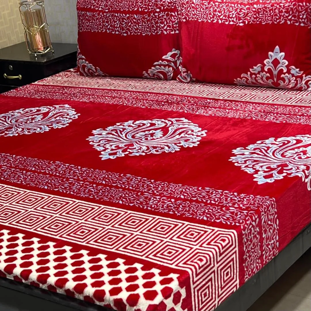 3 Pcs Fleece Printed Double Bedsheet