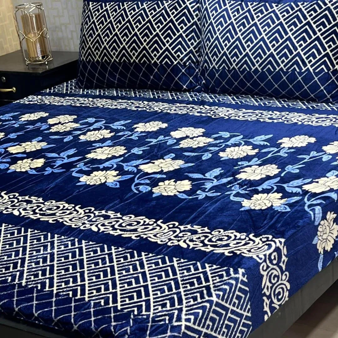3 Pcs Fleece Printed Double Bedsheet