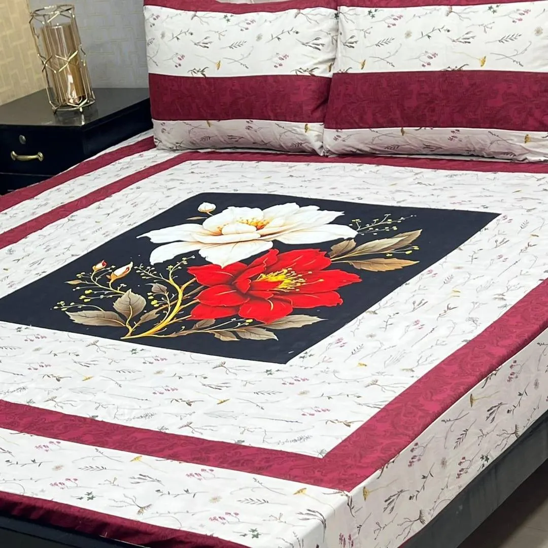 3 Pcs Cotton Patchwork Double Bedsheet