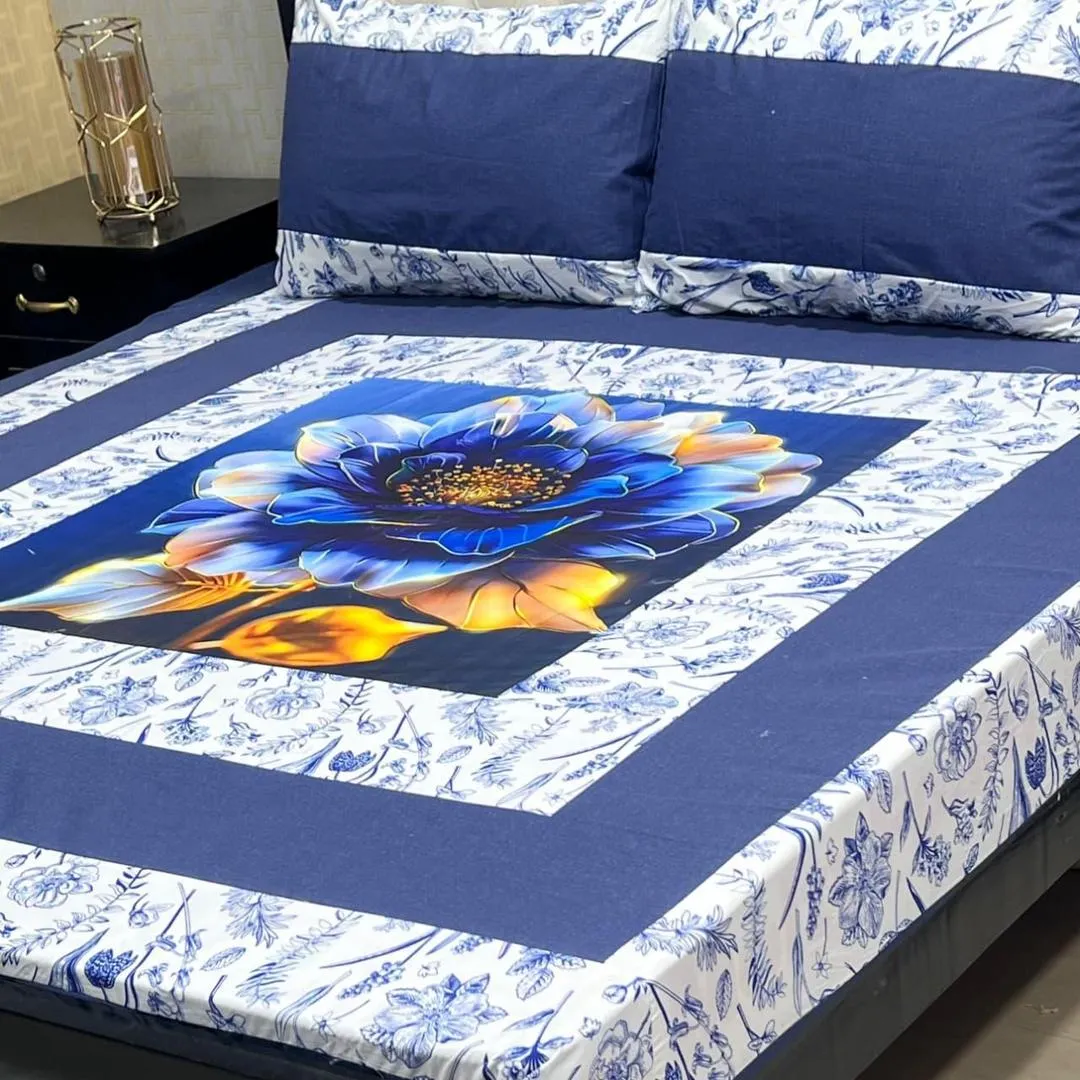 3 Pcs Cotton Patchwork Double Bedsheet
