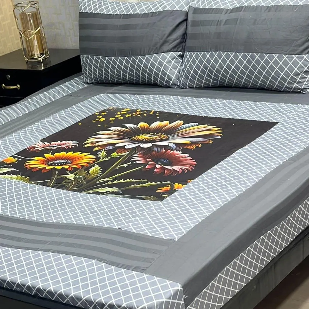 3 Pcs Cotton Patchwork Double Bedsheet