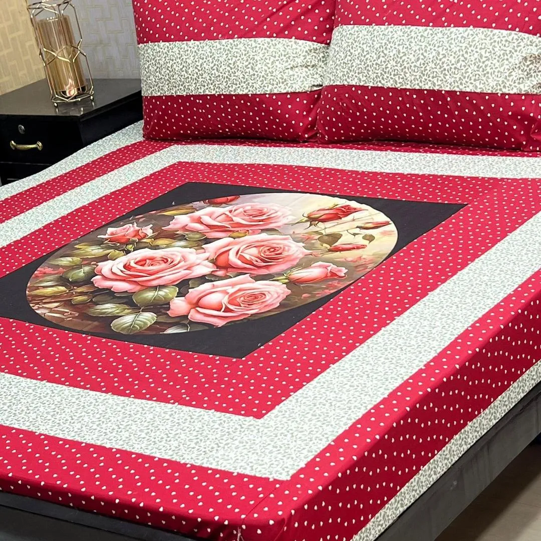 3 Pcs Cotton Patchwork Double Bedsheet