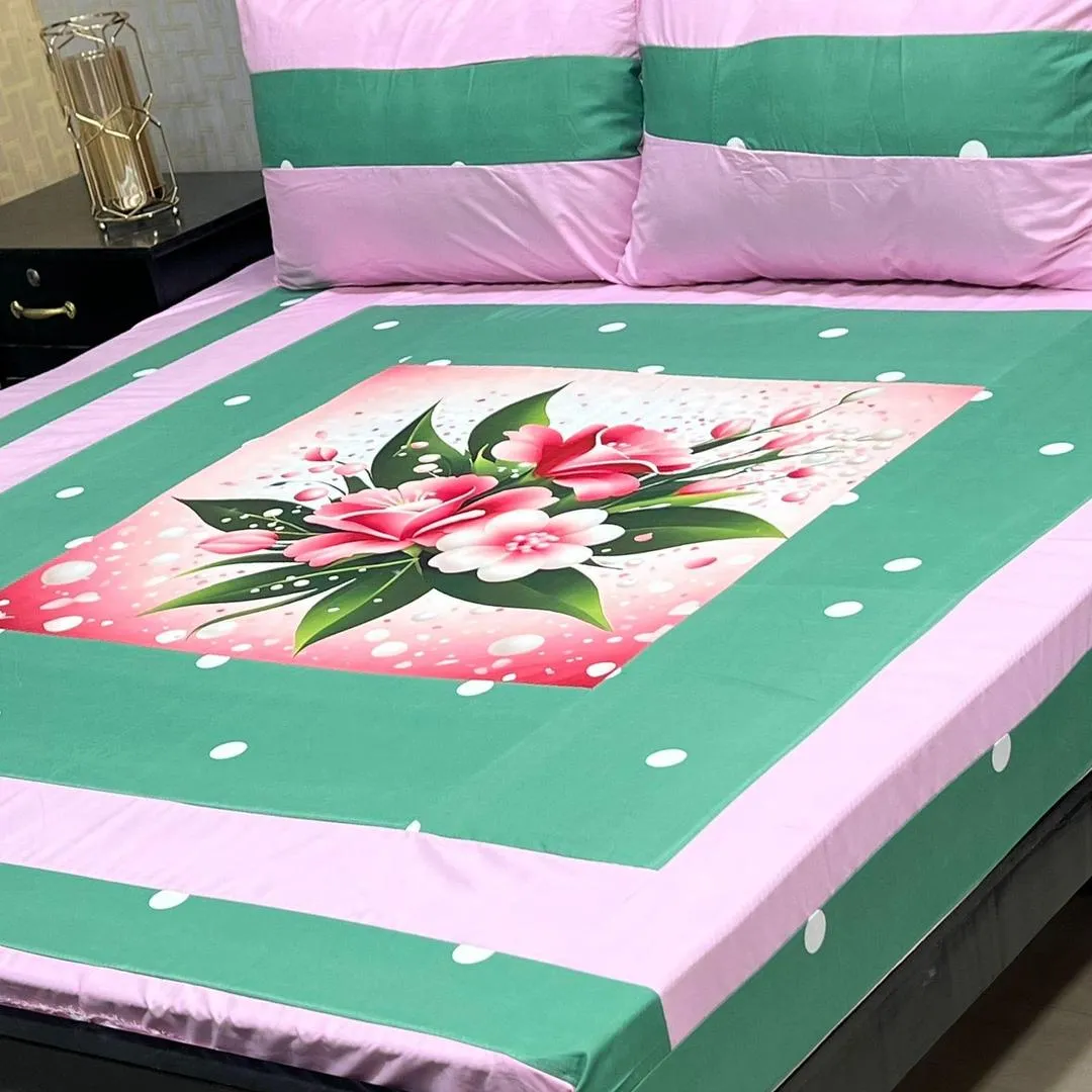 3 Pcs Cotton Patchwork Double Bedsheet