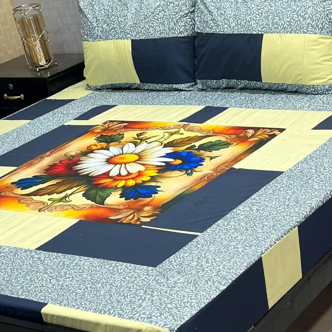 3 Pcs Cotton Patchwork Double Bedsheet