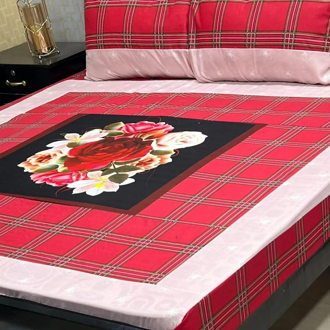 3 Pcs Cotton Patchwork Double Bedsheet