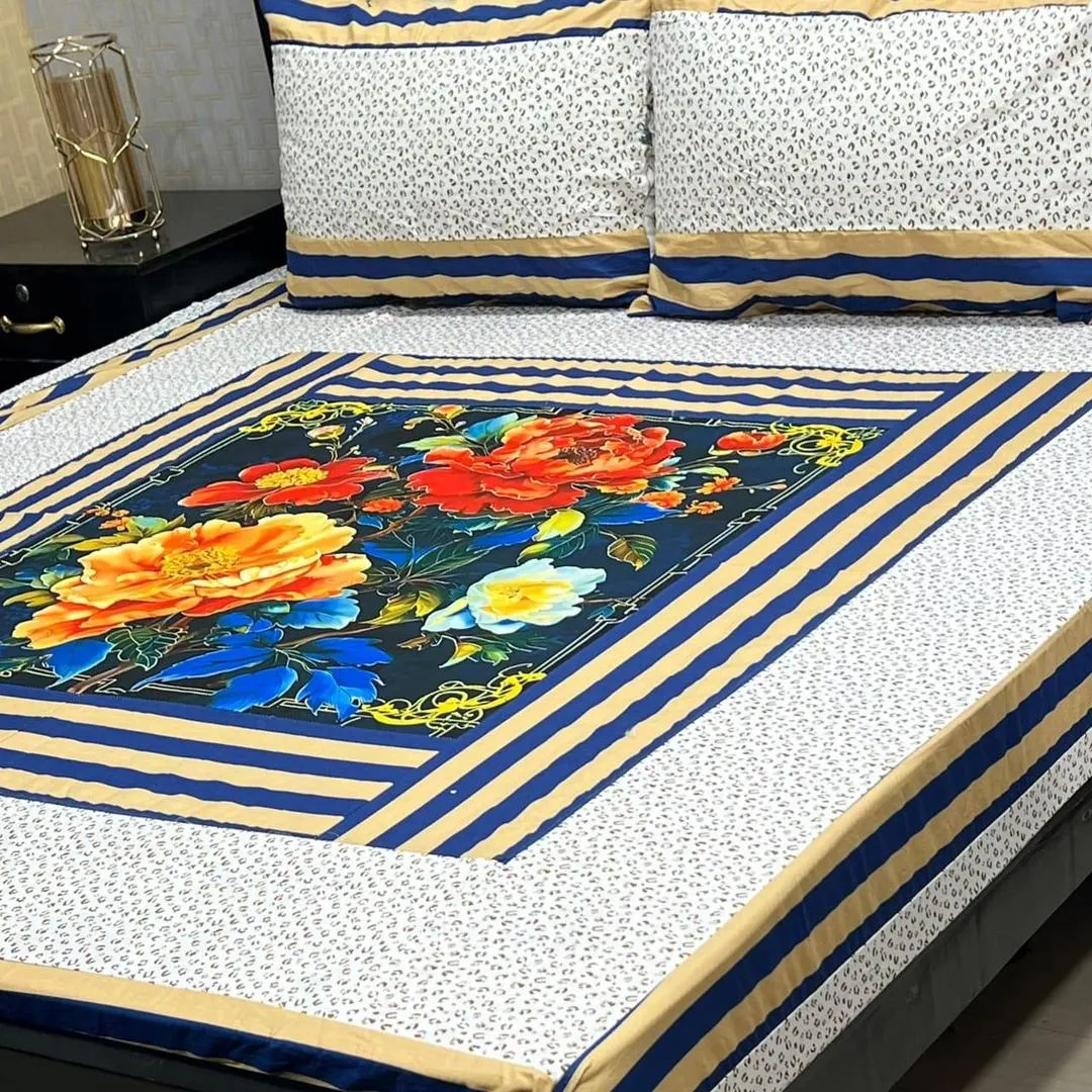 3 Pcs Cotton Patchwork Double Bedsheet