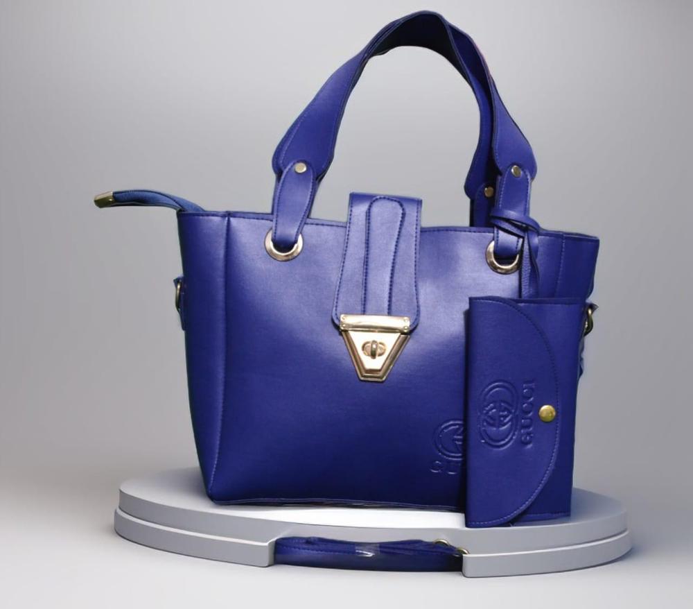 Women's PU Leather Plain Handbag With Pouch