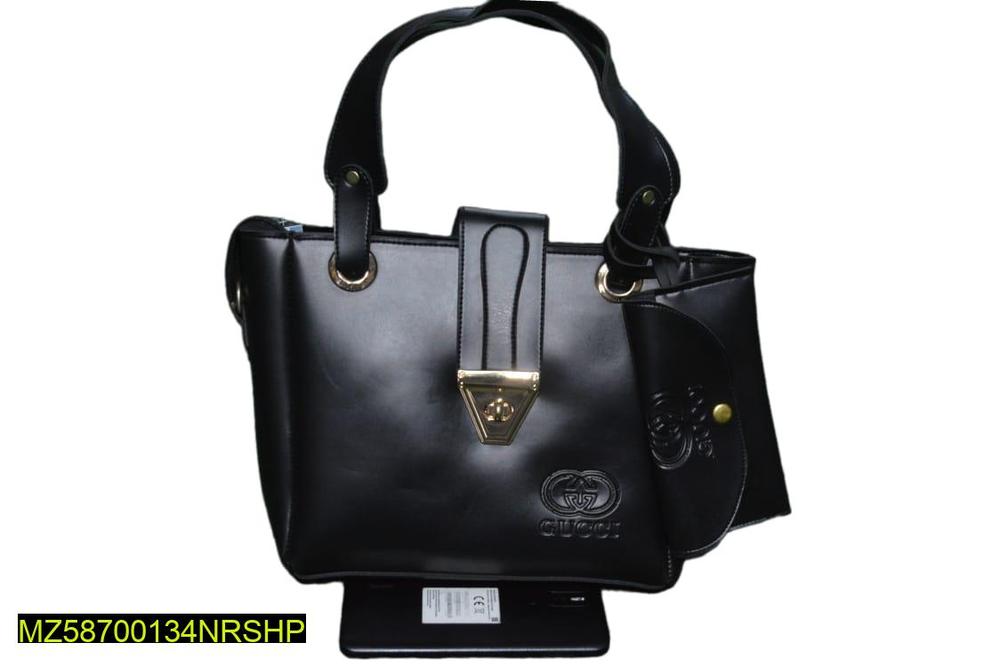 Women's PU Leather Plain Handbag With Pouch