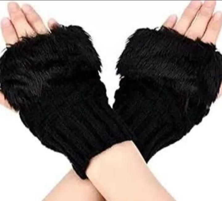 Cozy Wool Embroidered Fingerless Gloves for Women - 1 Pair