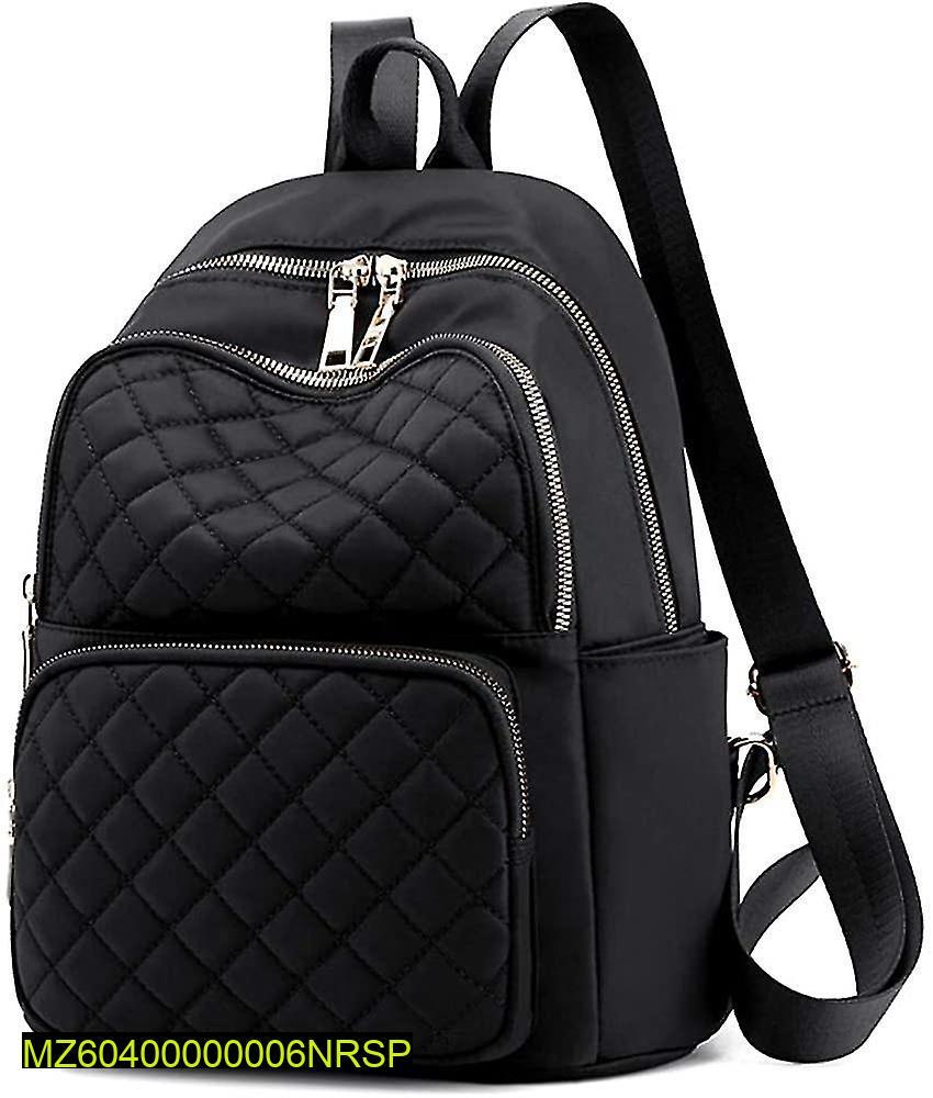 Black Quilted Nylon School Backpack for Girls