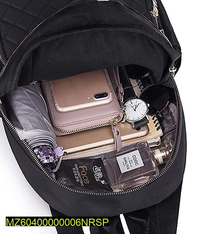 Black Quilted Nylon School Backpack for Girls