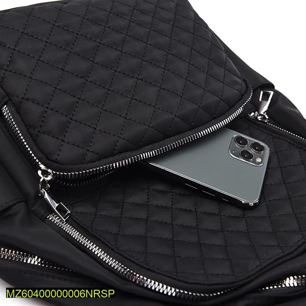 Black Quilted Nylon School Backpack for Girls