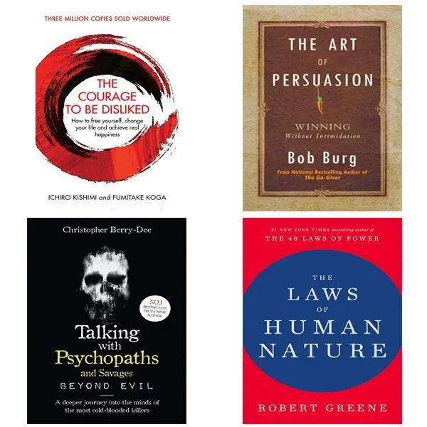 Pack of 4 Best English Noves Courage to Be Disliked, Art of Persuasion, Laws of Human Nature & Psychopaths