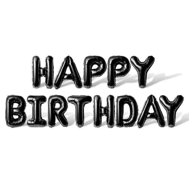 13 Pcs Happy Birthday Foil Balloons Set In Black Color